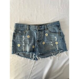 Rails Denim Shorts Distressed Daisy Embroidered Raw Hem Casual Size 26